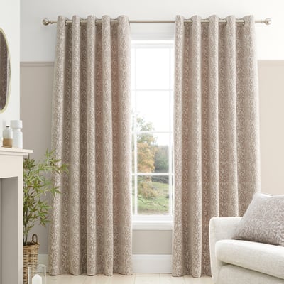 Chenille Leaves Lined Eyelet Curtains BIANCA FINE LINENS