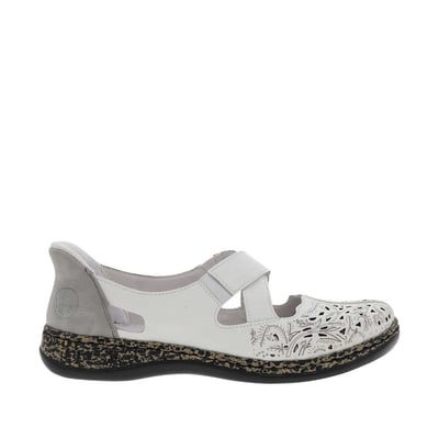 Ballerines emboitant en cuir blanches à talon plat avec des slip-on RIEKER