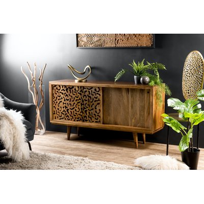 Buffet ethnique bois de manguier motif ajouré léopard 2 portes coulissantes 160cm MAURAI PIER IMPORT