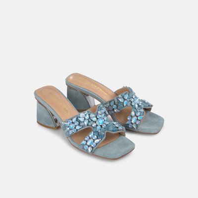 Mules à talon large avec brides strass et bout carré ALMA EN PENA