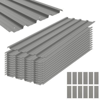 Lot de 12 panneaux - dim. 129L x 45l cm - tôle acier ondulé gris clair OUTSUNNY