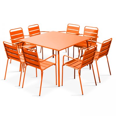 Salon de jardin table carrée et 8 fauteuils en métal, PALAVAS OVIALA