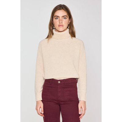 Pull fin en viscose à col roulé femme beige