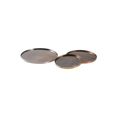 Plateaux ronds en métal patiné et verre (Lot de 3) AUBRY GASPARD