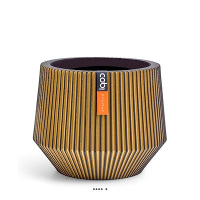 Superbe pot Groove doré forme géométrique en plastique H 27 x D 33 cm ARTIFICIELLES