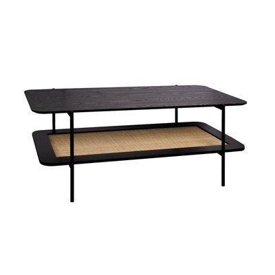 Table basse rectangulaire effet bois et cannage double plateau MANADO SWEEEK