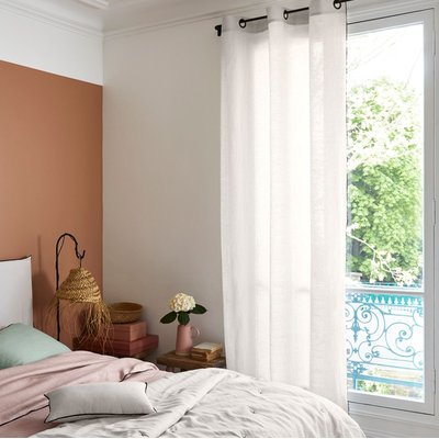 Rideau Carlina Tamisant en Lin 100% lavé légèrement froissé Blanc 350x280 cm MADURA