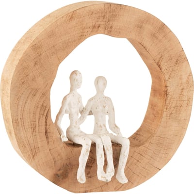 Figurine couple assis en manguier et aluminium RECOLLECTION
