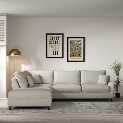 Amelia Woven Corner Sofa & Modular Footstool Set with Dark Wood Legs (Left Facing) SO'HOME