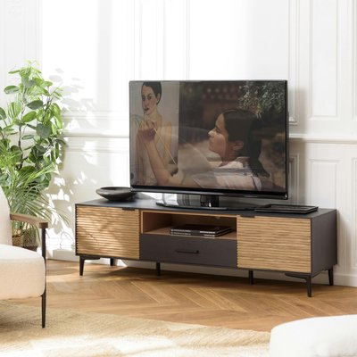 Meuble TV bois noir 1 tiroir 2 portes en pin ALMEIRA PIER IMPORT