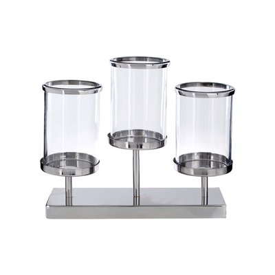 3-Light Hurricane Candle Holder in Glass with Metal Base SO'HOME
