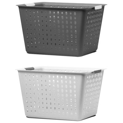Set de 2 paniers rectangulaires buanderie plastique blanc et gris WADIGA