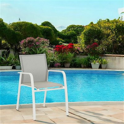 Fauteuil de Jardin NICE en aluminium blanc gris et textilène couleur taupe PIER IMPORT