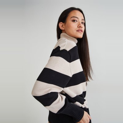 Pull à rayures rugby col montant en coton, Fabriqué en France MONOPRIX
