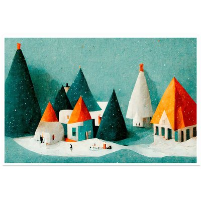 Affiche enfant petit village de neige HEXOA
