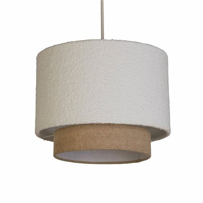 30cm White 2-Tier Boucle & Gold Linen Drum Shade SO'HOME