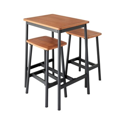 Table de bar d'extérieur bois d'eucalyptus et aluminium 2 tabourets IPIRA SWEEEK