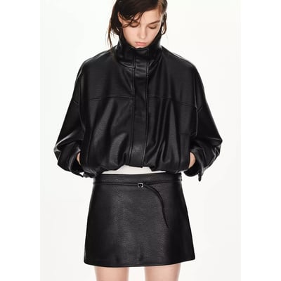 Jupe similicuir ceinture MANGO