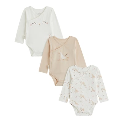 Lot de 3 bodies bébé manches longues ouverture croisée Margot PETIT BEGUIN