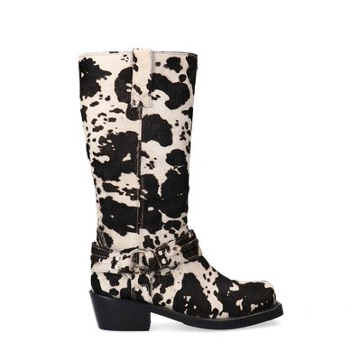 Bottines motardes en daim imprimé vache SACHA