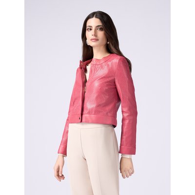 Blouson court réalisé en tissu enduit à motif ajouré OLTRE