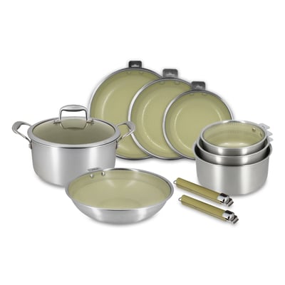 Batterie de cuisine 8 pièces en acier inoxydable avec 2 poignées, AGLAE MENASTYL