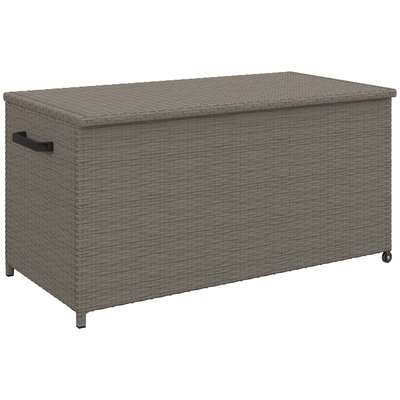 Coffre de jardin en résine tressée 184L - 2 roues, poignée - gris OUTSUNNY