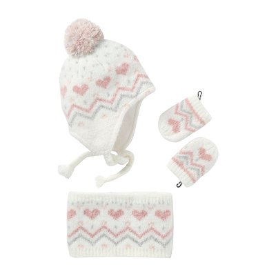 Ensemble  bonnet + snood + moufles maille jacquard fluffy VERTBAUDET