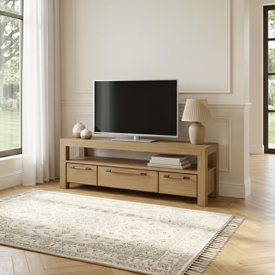 Meuble TV style contemporain avec tiroirs en bois massif MEGÈVE ROBIN DES BOIS
