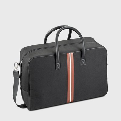 E2R Bagage cabine unisexe tissu noir upcycle et cuir auburn Ronaldo OH MY BAG