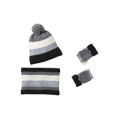 Ensemble bonnet + snood + gants rayés VERTBAUDET