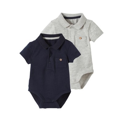 Lot de 2 bodies naissance col polo avec poche VERTBAUDET
