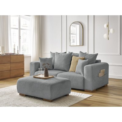 Canapé droit fixe 3 places en tissu chiné avec pouf, SIDONIE BOBOCHIC