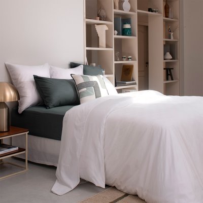 Housse de couette en satin de coton bleu, DAMIER OLIVIER DESFORGES