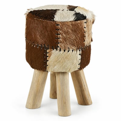 Pouf bois de teck peau Lampang PIER IMPORT