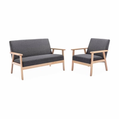 Banquette 2 places + fauteuil 1 place bois de peuplier, d'hévéa et tissu ISAK SWEEEK