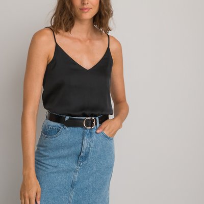 Топ с v-образным вырезом, тонкие бретели из сатина LA REDOUTE COLLECTIONS