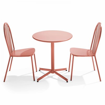 Table de jardin bistrot rabattable ⌀70cm et 2 chaises en métal, HONFLEUR OVIALA