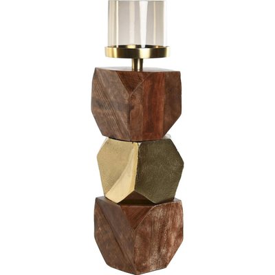 Photophore design en aluminium doré et bois pour une déco moderne RECOLLECTION