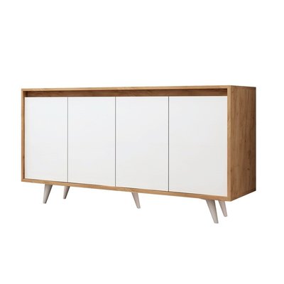 Buffet 4 portes décor blanc et chêne L140 cm - SHANS CALICOSY