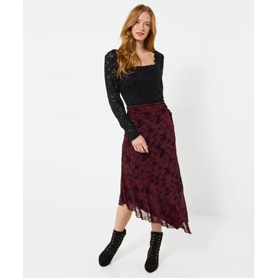 Jupe Asymétrique Floquée Fleurie à Détail Lacé JOE BROWNS