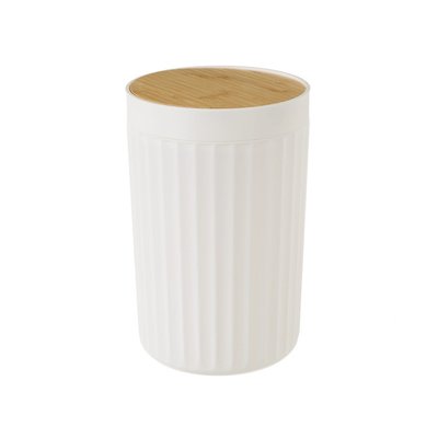 Poubelle de salle de bain en plastique blanc et bambou - 5L WADIGA