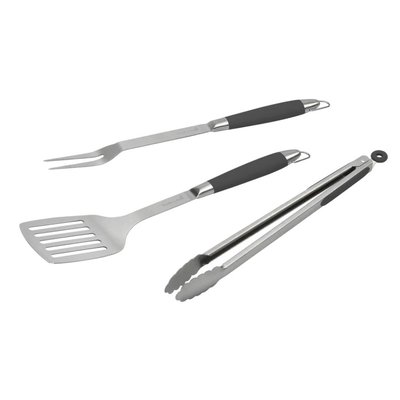 Set d'ustensiles de barbecue inox 44cm avec poignée silicone BARBECOOK