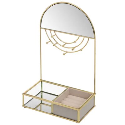 Porte bijoux métal doré, verre et miroir 18x10x29cm WADIGA