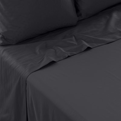 Drap de lit satin de coton jacquard pois et rayures PRESTIGE CARRE BLANC