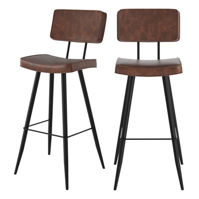 Lot de 2 chaises de bar/noires en cuir synthétique 75.5 cm - TEXAS RENDEZ-VOUS DÉCO