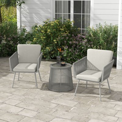 Ensemble salon de jardin 2 places 3 pièces style colonial gris OUTSUNNY