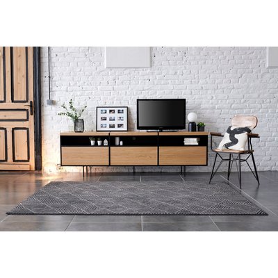 Meuble TV bas moderne en bois et métal 3 portes L220 - BRIGHTON HELLIN, DEPUIS 1862