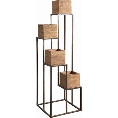 Support plante design en acacia et métal naturel élégant RECOLLECTION