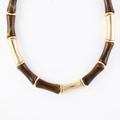 Collier tube effet bambou marron et doré BALABOOSTE